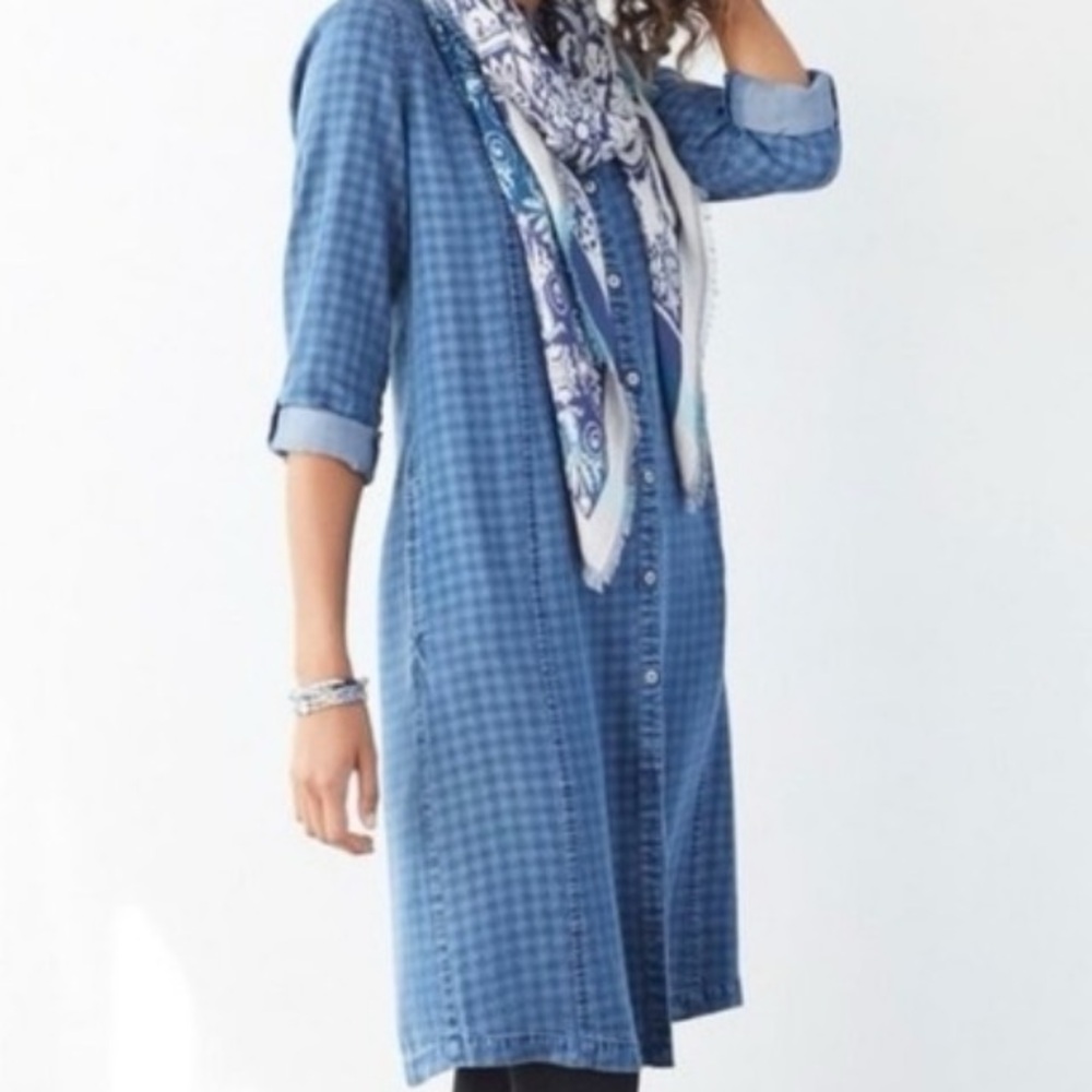 J. Jill Blue Plaid Button-Front Long Sleeve Shirt Dress size M - Picture 2 of 5